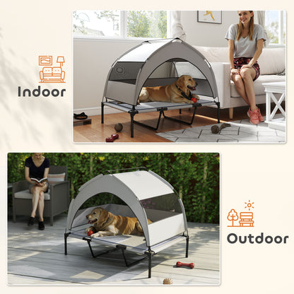 Elevated Dog Bed with Canopy  Portable Outside Raised Pet Cot with Cooling Pad, Storage Bag, 42" x 30" x 37"