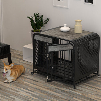 33in -Heavy Duty Dog Cage Crate Furniture Wooden Table Grey