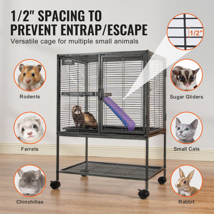 34' Metal Small Animal Cage 2-Tier Rolling Ferret Cage With Tray A Ramp