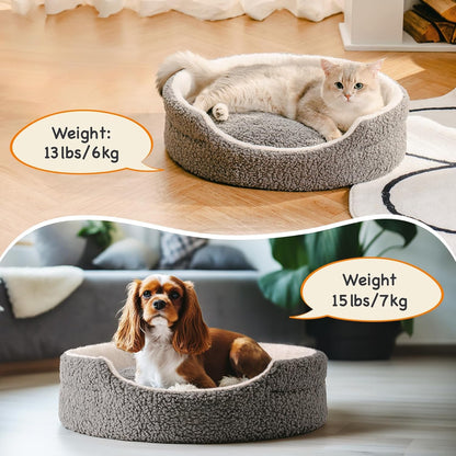 Mewoo Orthopedic Plush Pet Bed – Washable, Non-Slip Round Bed for Small Dogs & Cats, 23" – Grey
