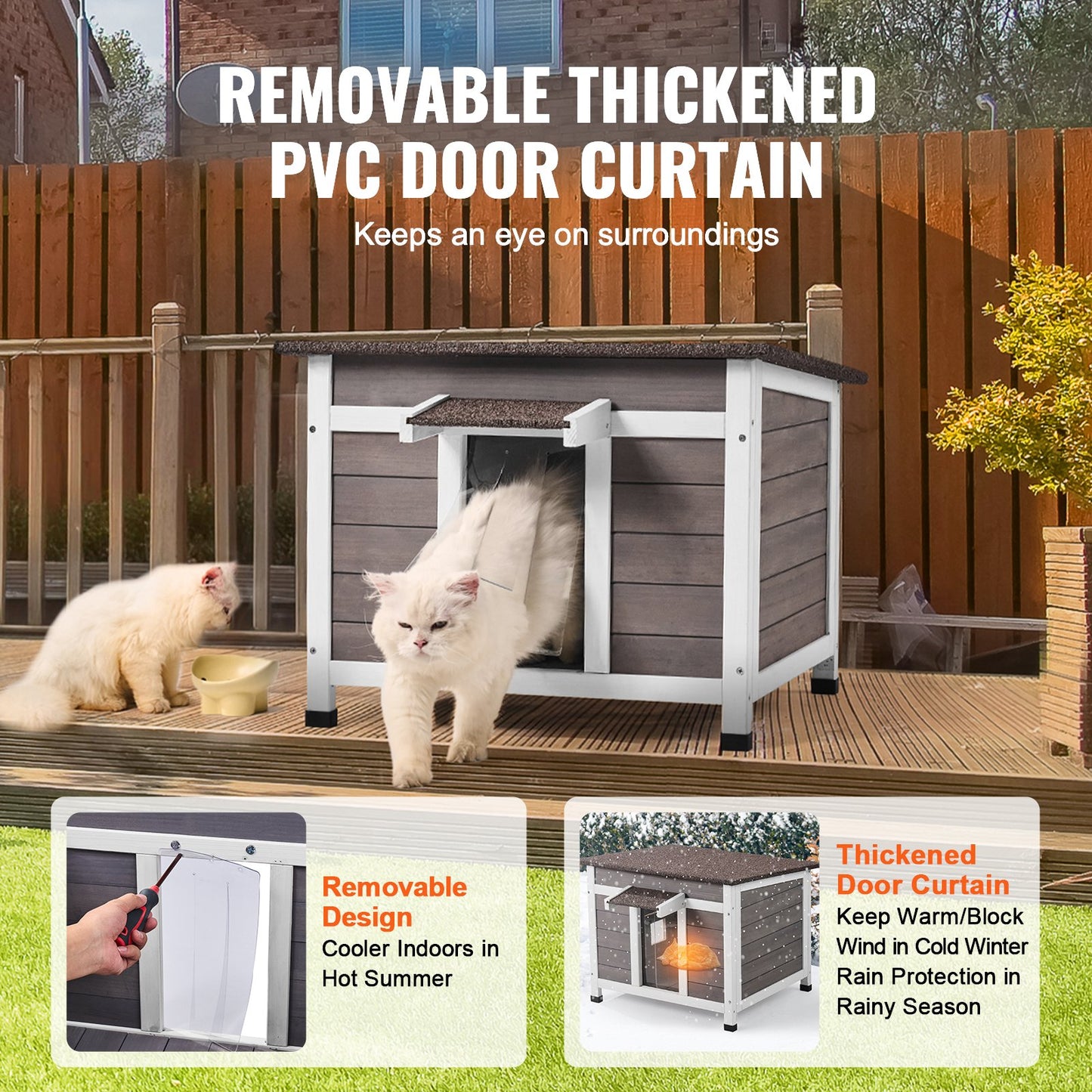 Outdoor Cat House Wooden Feral Cat Shelter With Roof Door Flaps & Window