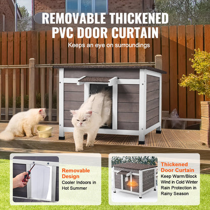 Outdoor Cat House Wooden Feral Cat Shelter With Roof Door Flaps & Window