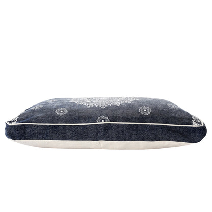 Stonewashed Blue Medallion Pillow Style Pet Bed With Removable Cover 24" X 36
