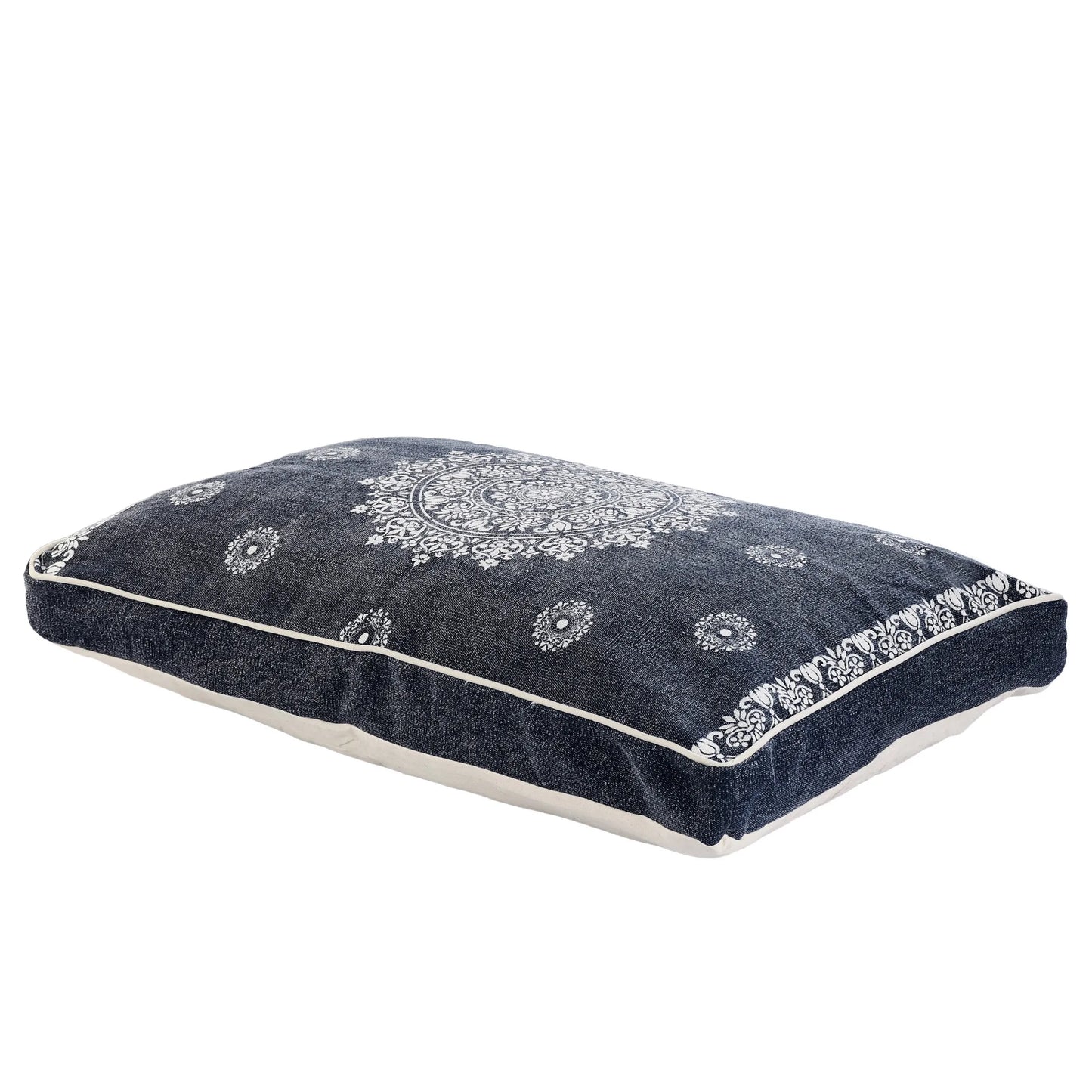 Stonewashed Blue Medallion Pillow Style Pet Bed With Removable Cover 24" X 36