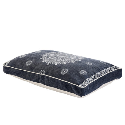 Stonewashed Blue Medallion Pillow Style Pet Bed With Removable Cover 24" X 36