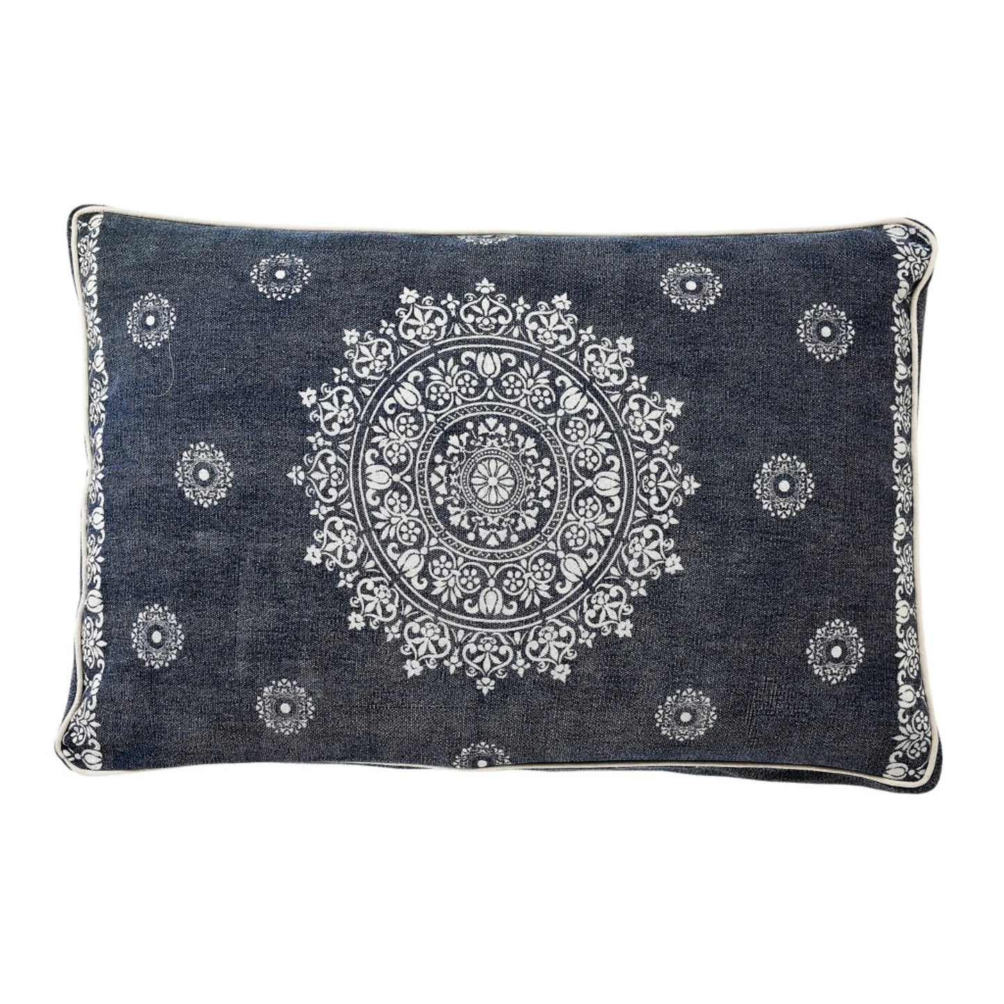 Stonewashed Blue Medallion Pillow Style Pet Bed With Removable Cover 24" X 36