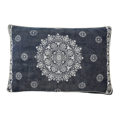 Stonewashed Blue Medallion Pillow Style Pet Bed With Removable Cover 24" X 36