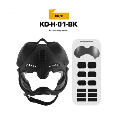 Tactical-Style K9 Dog Helmet with Goggles, Removable Earmuffs, Clear/Tinted Lenses, Picatinny Rail, Ventilated Shell for Working Dogs & Outdoor Training
