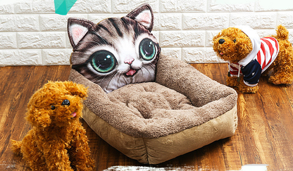 3D Cartoon Cube Dog Bed - Warm Pet House for Winter