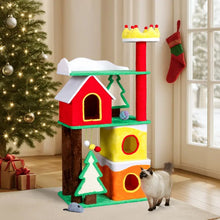 56in Christmas Themed Plush Cat Tree, Multi-level Cat Tower With Cat Condos, Top Crown Perch, Sisal Ramp Scratching Posts