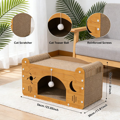 PETS Sisal Cat Scratcher Couch Star & Moon 56cm Teaser Ball, For Large & Multi-Cat