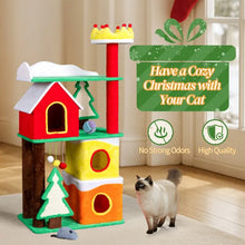 56in Christmas Themed Plush Cat Tree, Multi-level Cat Tower With Cat Condos, Top Crown Perch, Sisal Ramp Scratching Posts