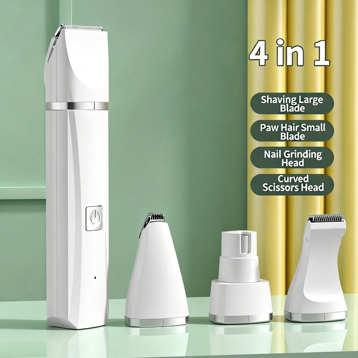 4-in-1 Pet Grooming Kit For Small Dogs Cats, Professional Quiet Rechargeable Hair Trimmer With 4 Interchangeable Heads