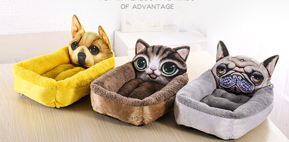 3D Cartoon Cube Dog Bed - Warm Pet House for Winter