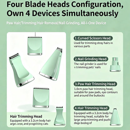 4-in-1 Pet Grooming Kit For Small Dogs Cats, Professional Quiet Rechargeable Hair Trimmer With 4 Interchangeable Heads