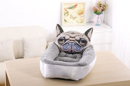 3D Cartoon Cube Dog Bed - Warm Pet House for Winter