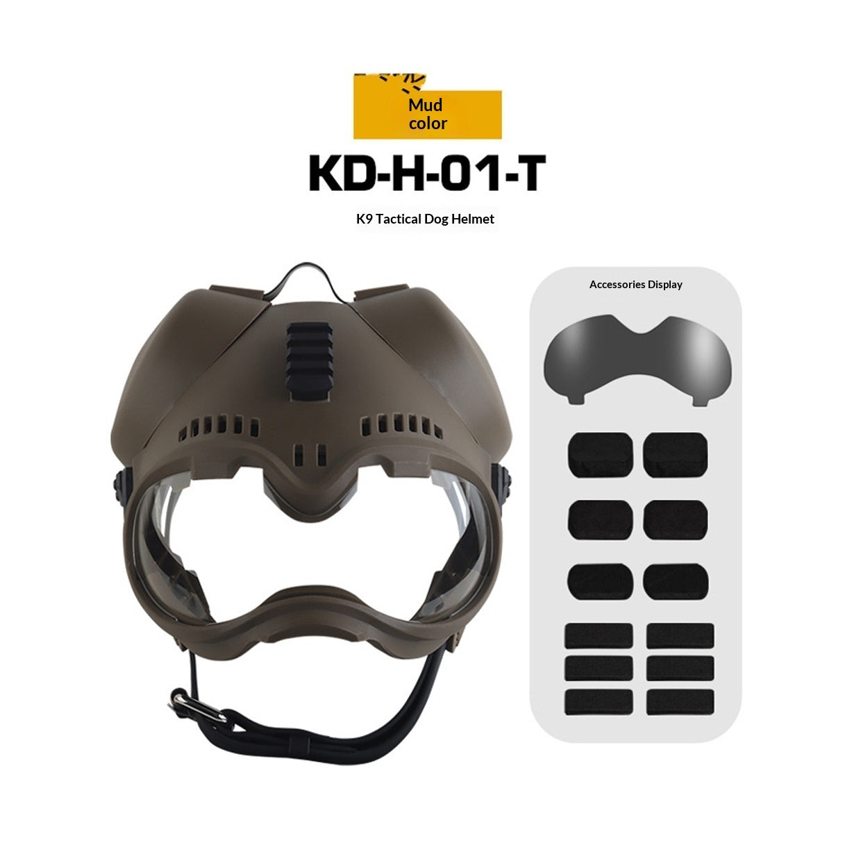 Tactical-Style K9 Dog Helmet with Goggles, Removable Earmuffs, Clear/Tinted Lenses, Picatinny Rail, Ventilated Shell for Working Dogs & Outdoor Training