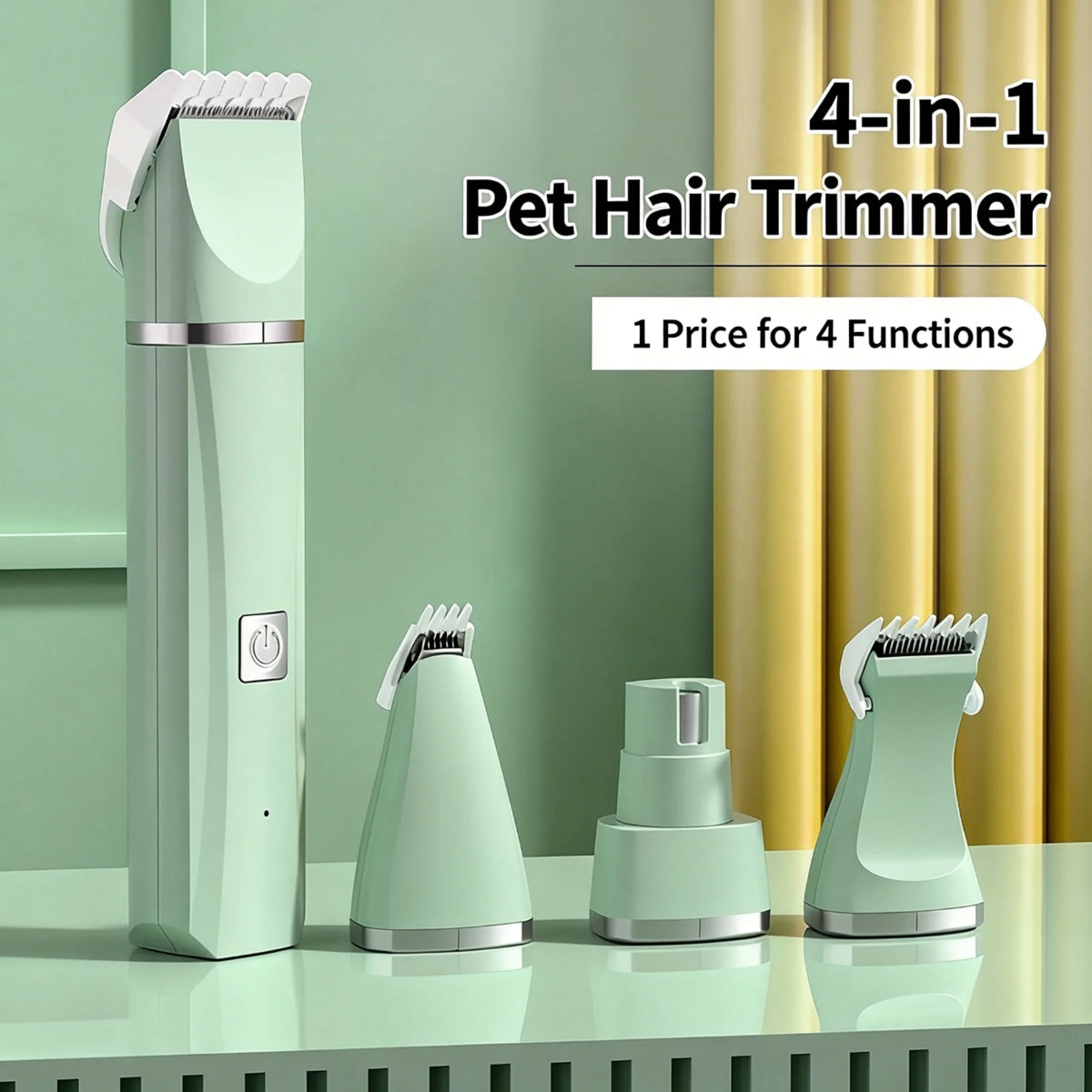 4-in-1 Pet Grooming Kit For Small Dogs Cats, Professional Quiet Rechargeable Hair Trimmer With 4 Interchangeable Heads