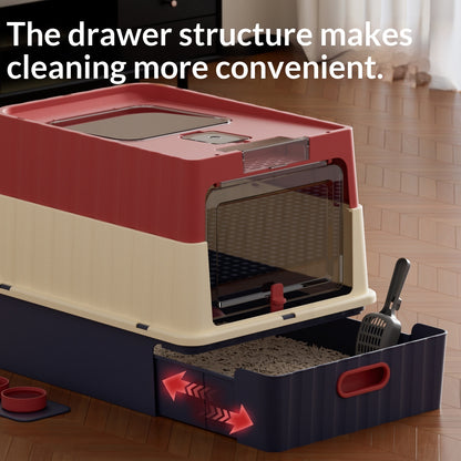 Cat Litter Box  2nd-Gen Thickened Drawer-Style – Deodorizing Off-White