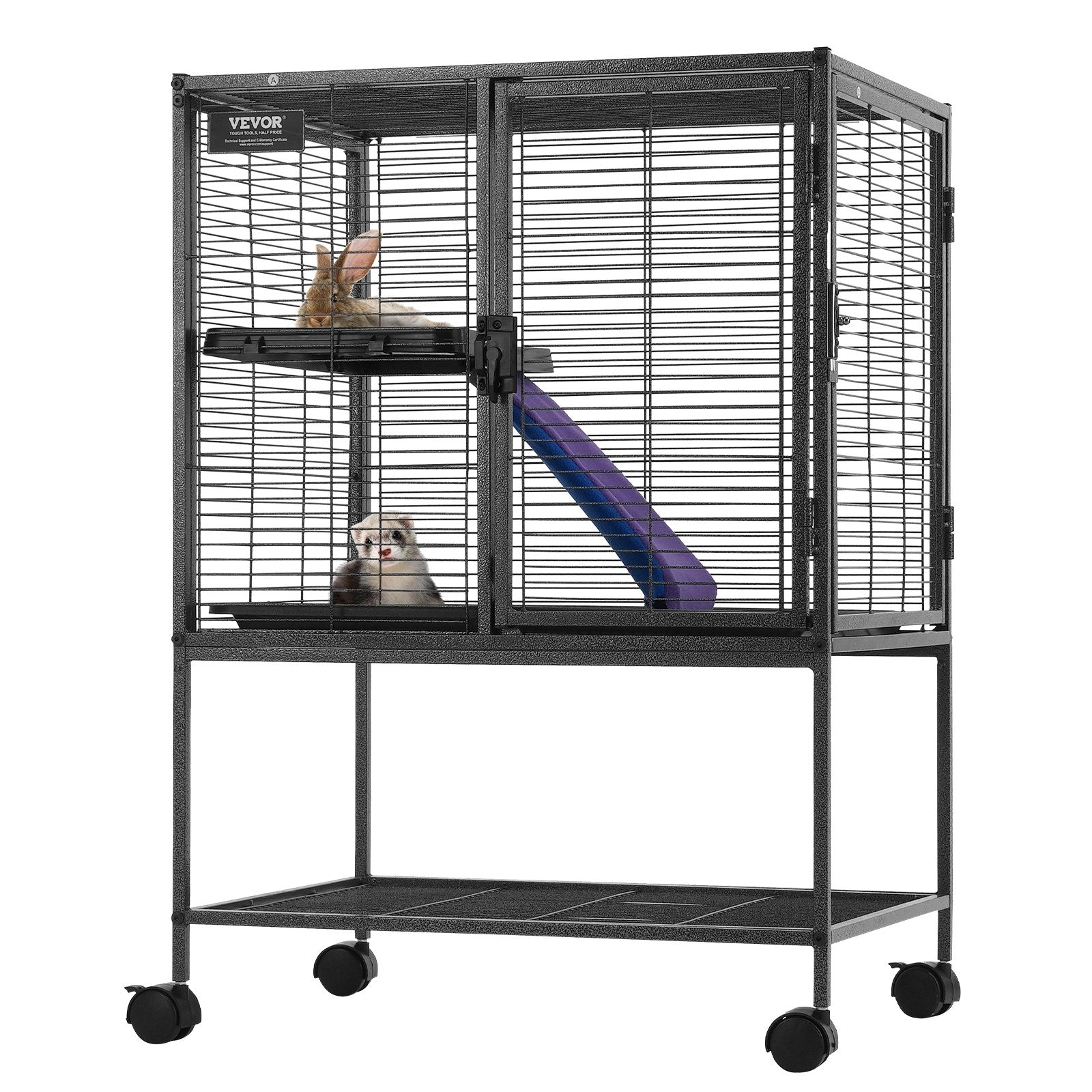 34' Metal Small Animal Cage 2-Tier Rolling Ferret Cage With Tray A Ramp