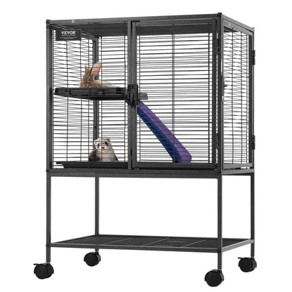 34' Metal Small Animal Cage 2-Tier Rolling Ferret Cage With Tray A Ramp
