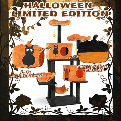 34 in Halloween Cat Tree Tower – Multi-Level Playground with Condos, Hammocks, Perches &amp