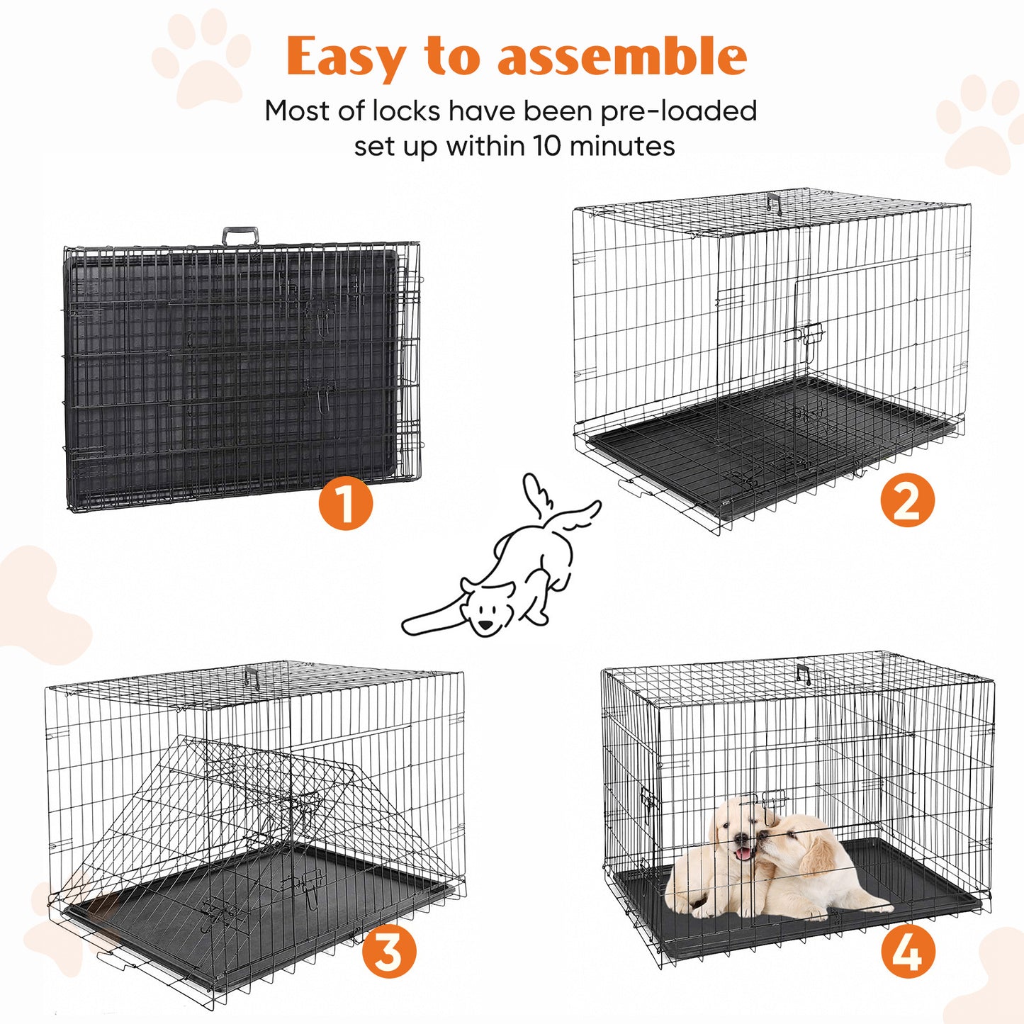 36,42,48 Dog Cage Double Door Folding Dog Crate