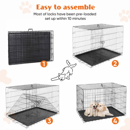 36,42,48 Dog Cage Double Door Folding Dog Crate