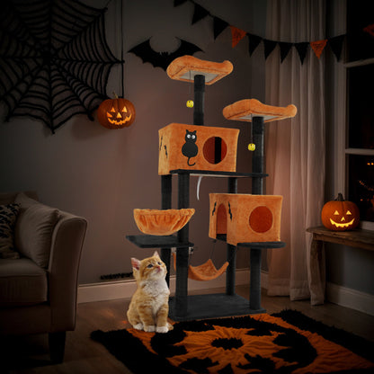 34 in Halloween Cat Tree Tower – Multi-Level Playground with Condos, Hammocks, Perches &amp
