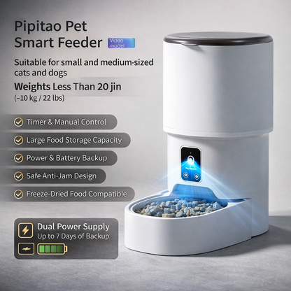 Automatic Pet Feeder for Cats and Dogs, Smart Timed Food Dispenser with Anti-Jam Design, Dual Power Supply