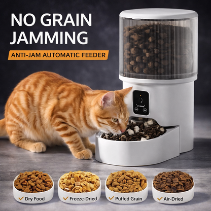 Automatic Pet Feeder for Cats and Dogs, Smart Timed Food Dispenser with Anti-Jam Design, Dual Power Supply