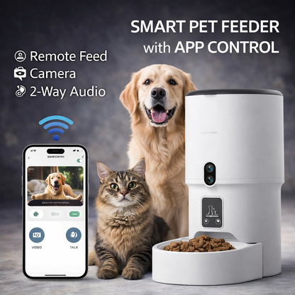 Automatic Pet Feeder for Cats and Dogs, Smart Timed Food Dispenser with Anti-Jam Design, Dual Power Supply