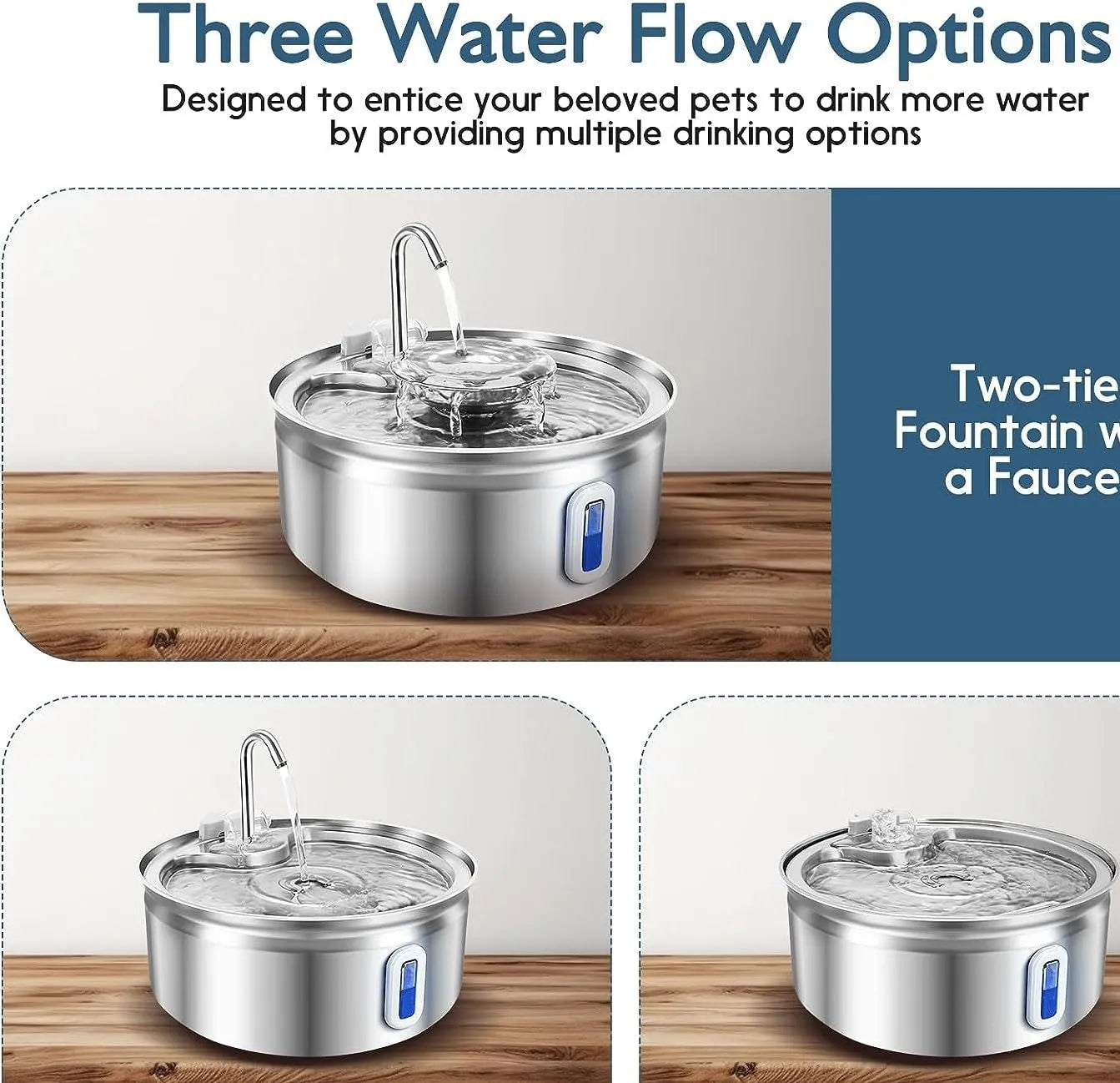 Cat Water Fountain 3.2L Stainless Steel: Pet Fountains for Cats/Dog Indoor Automatic Waterer Bowls for Drinking Small Animal Water Quiet Operation: