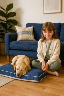 Stonewashed Blue Pillow Style Pet Bed With Removable Cover 24" X 36"