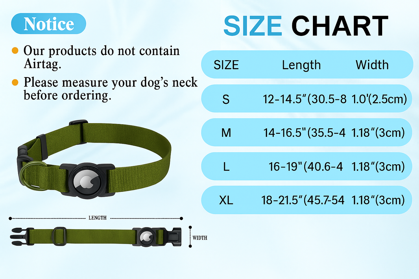 AirTag Dog Collar, IPX8 Waterproof Air Tag Dog Collar Holder