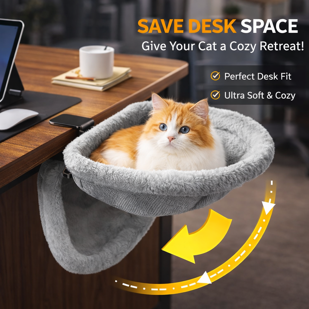 Cat Desk Bed - One-Click Folding,Sunken Design & Space-Saving Semi-Circular Cat Bed
