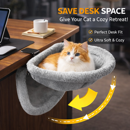 Cat Desk Bed - One-Click Folding,Sunken Design & Space-Saving Semi-Circular Cat Bed