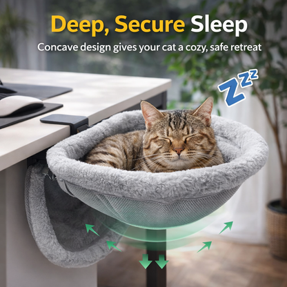 Cat Desk Bed - One-Click Folding,Sunken Design & Space-Saving Semi-Circular Cat Bed