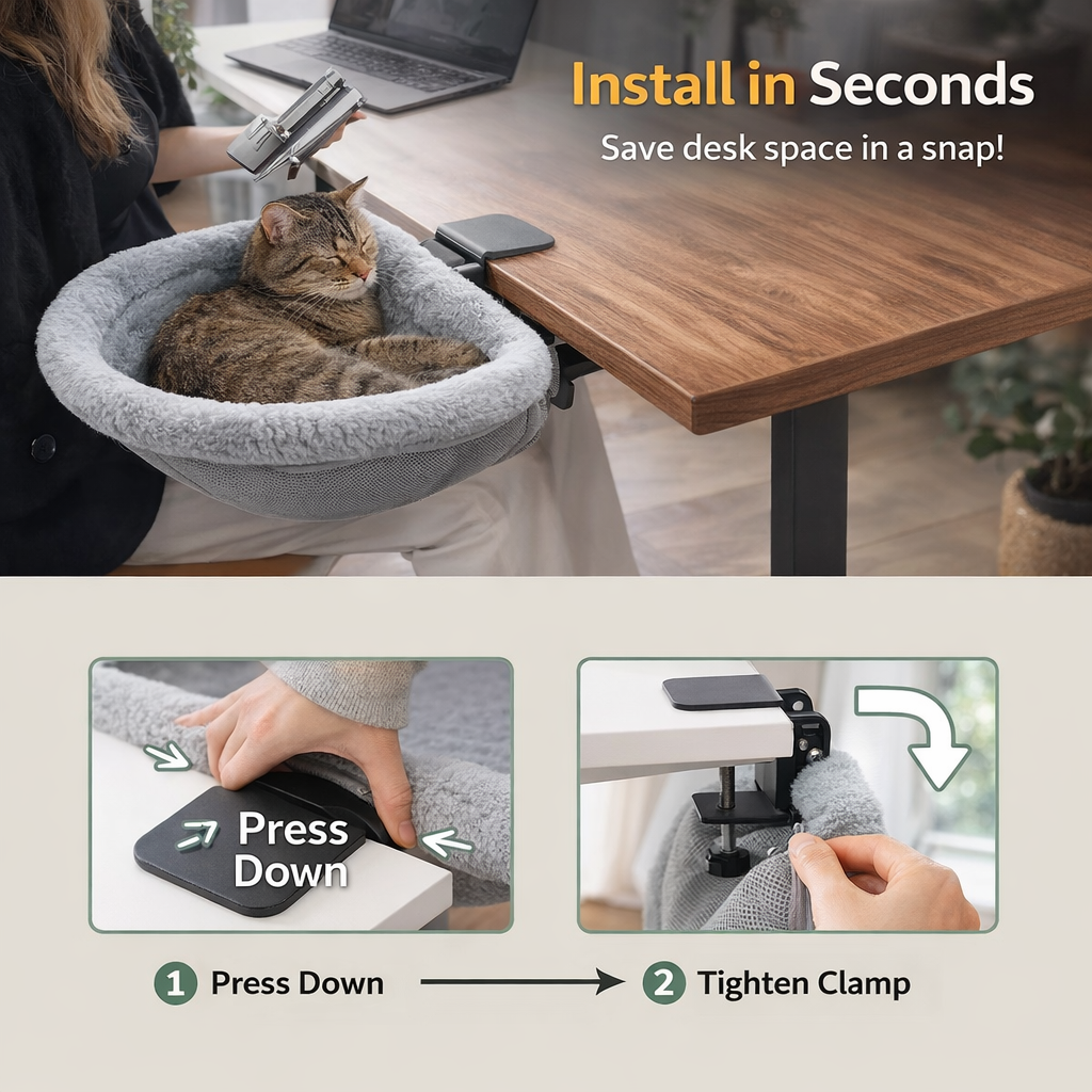 Cat Desk Bed - One-Click Folding,Sunken Design & Space-Saving Semi-Circular Cat Bed