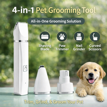 4-in-1 Pet Grooming Kit For Small Dogs Cats, Professional Quiet Rechargeable Hair Trimmer With 4 Interchangeable Heads