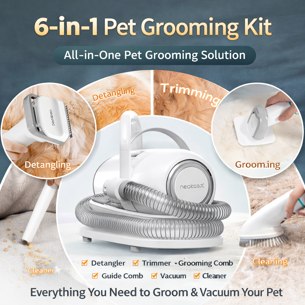 Professional Dog Grooming Clippers With 2.5L Cup, 3 Suction Modes, Cordless Clippers, 5 Groomer Tools, Low Noise