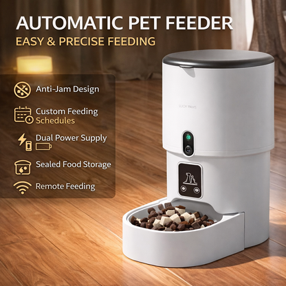 Automatic Pet Feeder for Cats and Dogs, Smart Timed Food Dispenser with Anti-Jam Design, Dual Power Supply