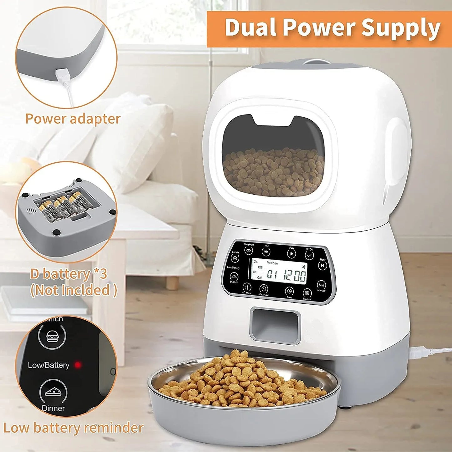Automatic Cat Feeder, 4L Cat Food Dispenser with 10s Voice Recorder, Pet Feeder up to 8 Meals per Day, Timed Dog Feeder with Dry Food Sealed Ring