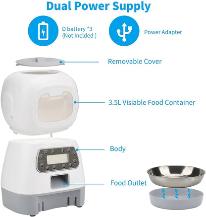 Automatic Cat Feeder, 4L Cat Food Dispenser with 10s Voice Recorder, Pet Feeder up to 8 Meals per Day, Timed Dog Feeder with Dry Food Sealed Ring