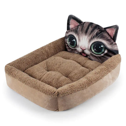 3D Cartoon Cube Dog Bed - Warm Pet House for Winter