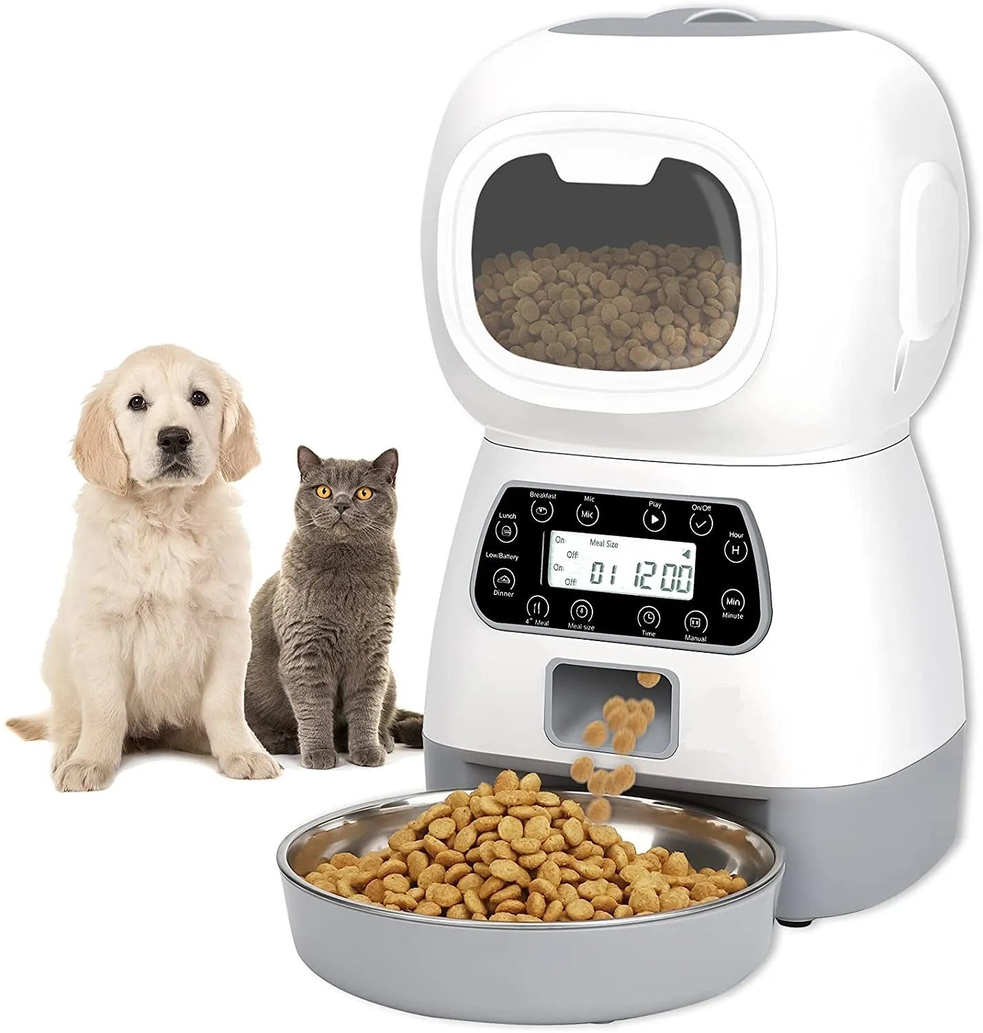 Automatic Cat Feeder, 4L Cat Food Dispenser with 10s Voice Recorder, Pet Feeder up to 8 Meals per Day, Timed Dog Feeder with Dry Food Sealed Ring