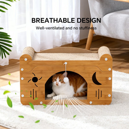 PETS Sisal Cat Scratcher Couch Star & Moon 56cm Teaser Ball, For Large & Multi-Cat