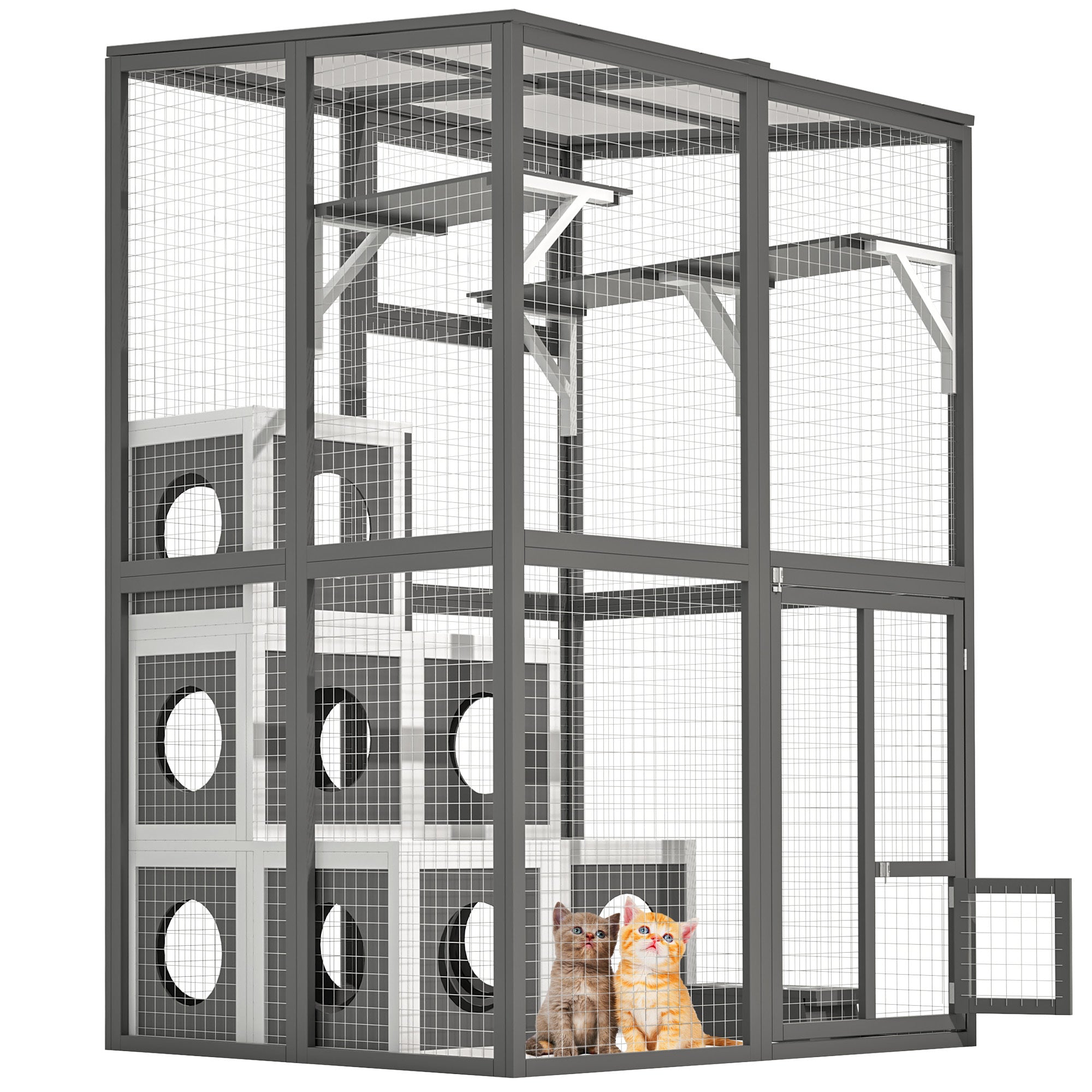 49.6 Outdoor Wooden Cat Catio - Large Solid Wood Cat Cage Playpen With 2 Jumping