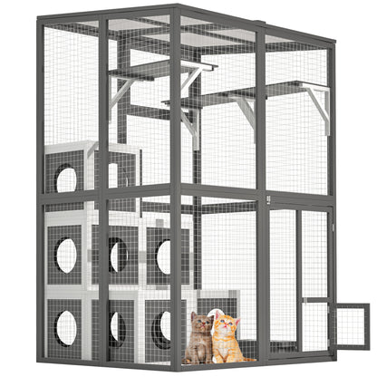49.6 Outdoor Wooden Cat Catio - Large Solid Wood Cat Cage Playpen With 2 Jumping