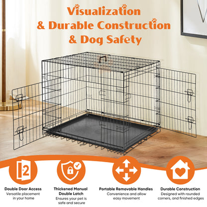 36,42,48 Dog Cage Double Door Folding Dog Crate